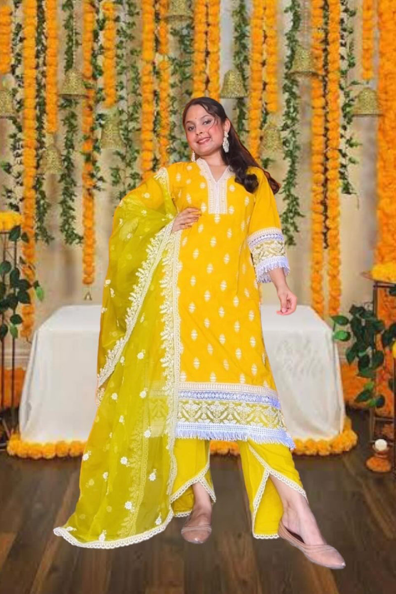Yellow Heavy Rayon Embroidered Salwar Suit Set Women's Festive