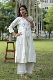 Elegant Khadi Cotton Kurti with Embroidered Yoke and Palazzo Set - Women's Ethnic Wear