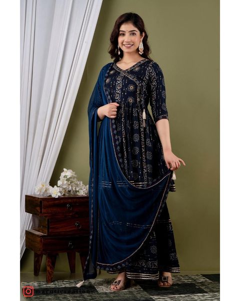 Blue Muslin Embroidered Sharara with Dupatta Set - Elegant Ethnic Ensemble