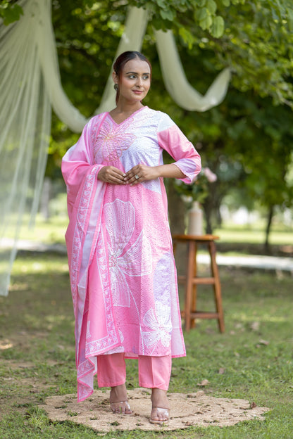 Pastel Pink Floral Embroidered Lawn Suit