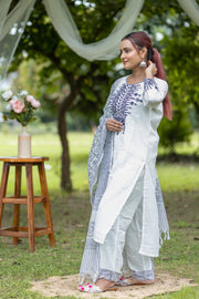 White Embroidered Viscose Rayon Blend Kurta Set with Pant & Dupatta