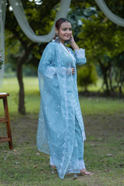 Vibrant Carolina Blue Embroidered Cotton Suit