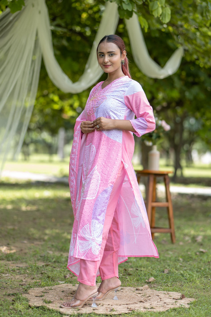 Pastel Pink Floral Embroidered Lawn Suit