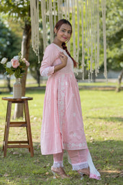 Soft Pink Embroidered Cotton Anarkali Suit