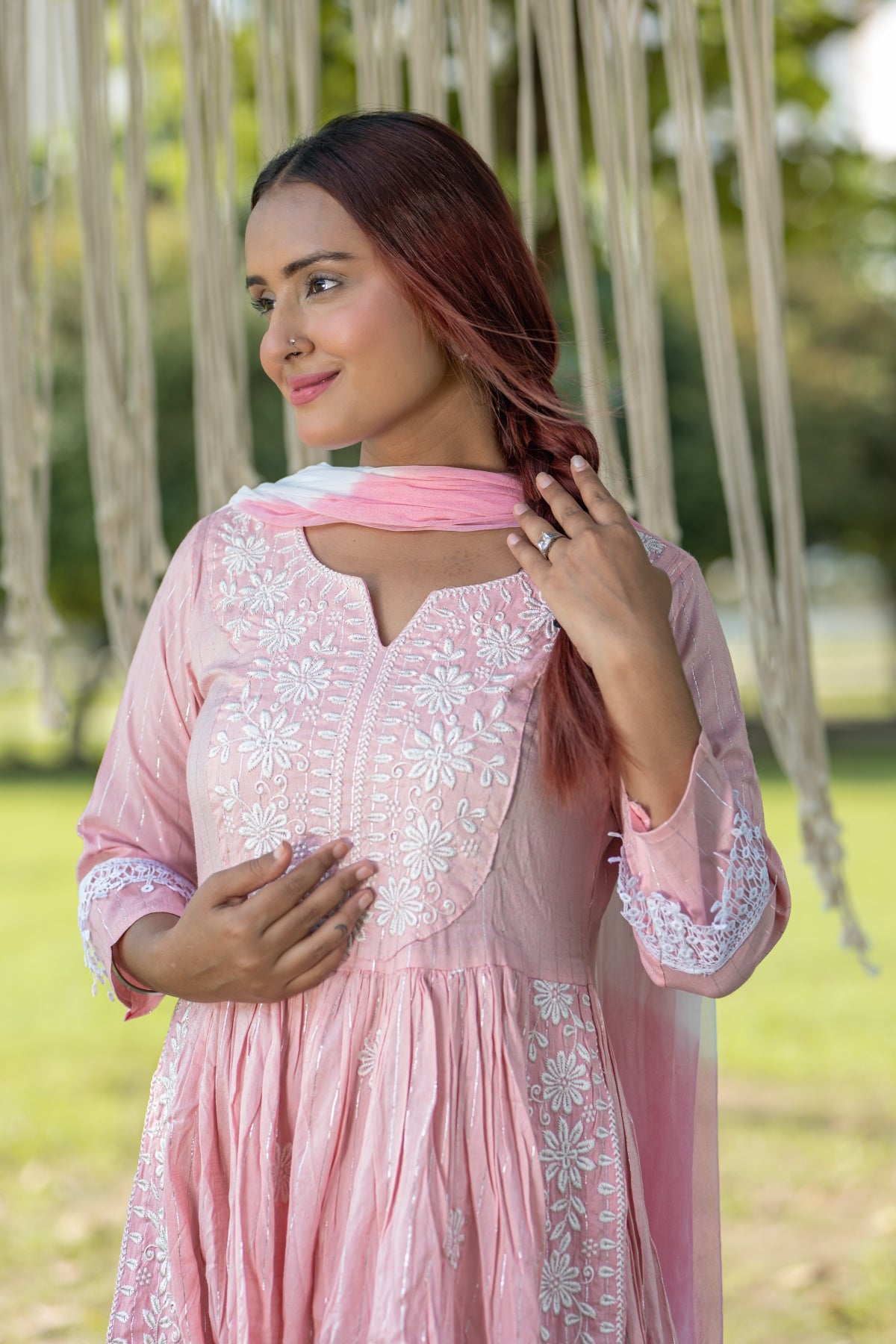 Soft Pink Embroidered Cotton Anarkali Suit