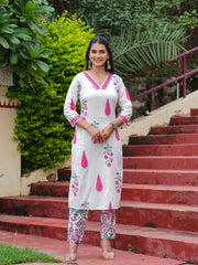 Pink Cotton Floral Boota Printed Kurta Set with Mulmul Dupatta