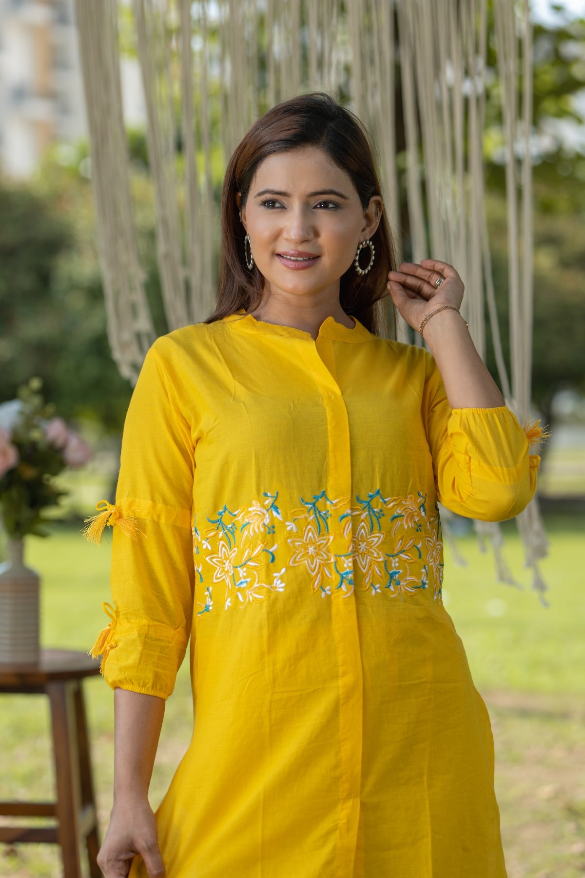 Vibrant Yellow Cotton Embroidered Coord Set