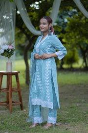 Vibrant Carolina Blue Embroidered Cotton Suit