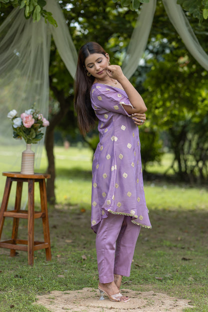 Lavender Gold Block-Printed Kurta Set