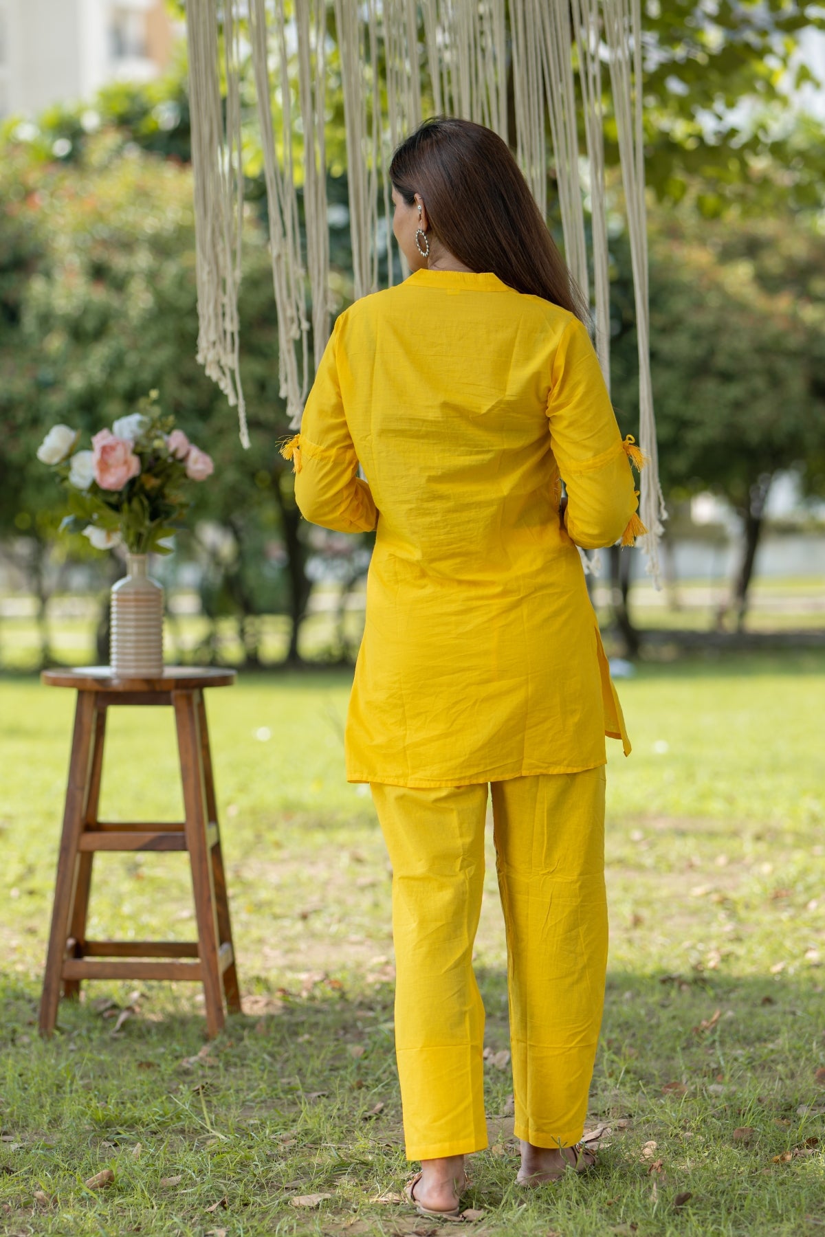 Vibrant Yellow Cotton Embroidered Coord Set