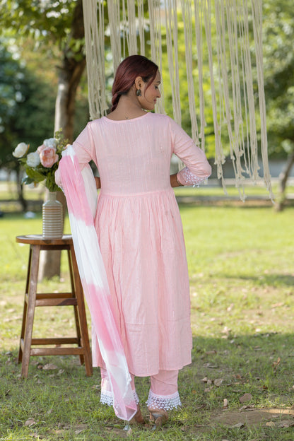 Soft Pink Embroidered Cotton Anarkali Suit