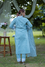 Vibrant Carolina Blue Embroidered Cotton Suit