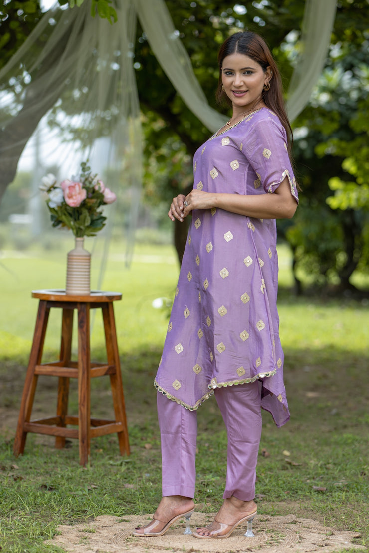 Lavender Gold Block-Printed Kurta Set