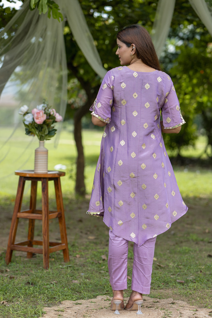 Lavender Gold Block-Printed Kurta Set