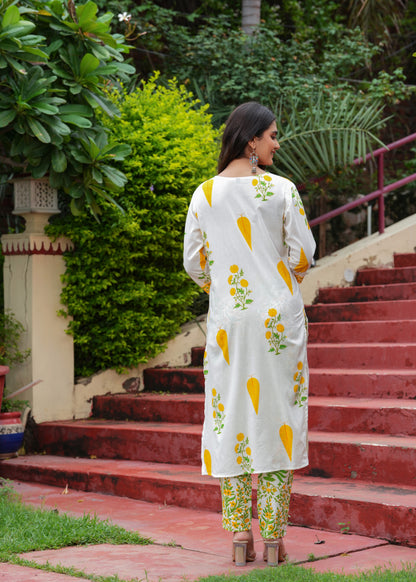 Yellow Cotton Floral Boota Printed Kurta Set with Mulmul Dupatta