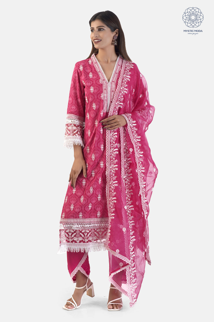 Pink Heavy Rayon Thread Work Embroidered Salwar Suit Set