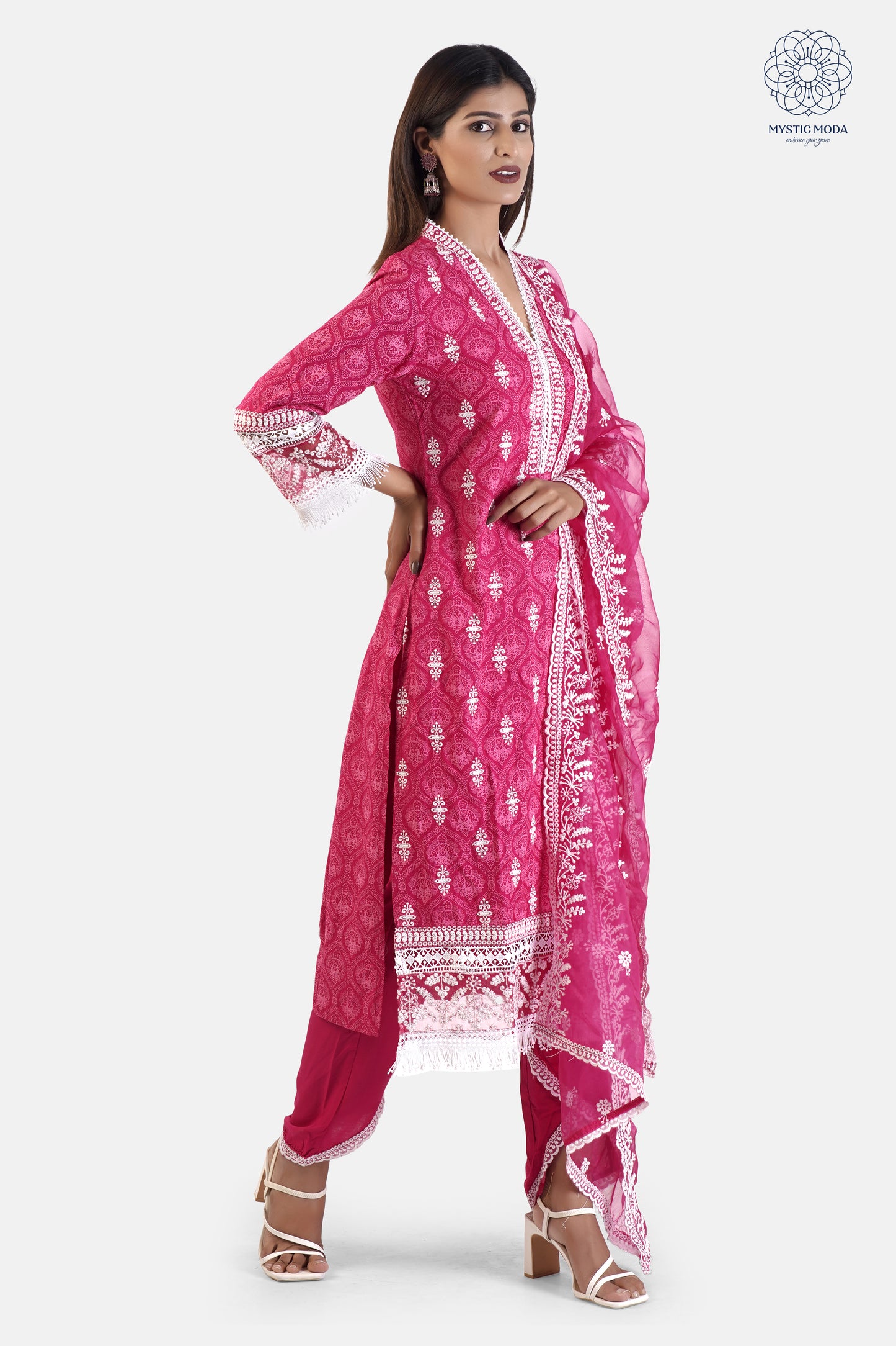 Pink Heavy Rayon Thread Work Embroidered Salwar Suit Set