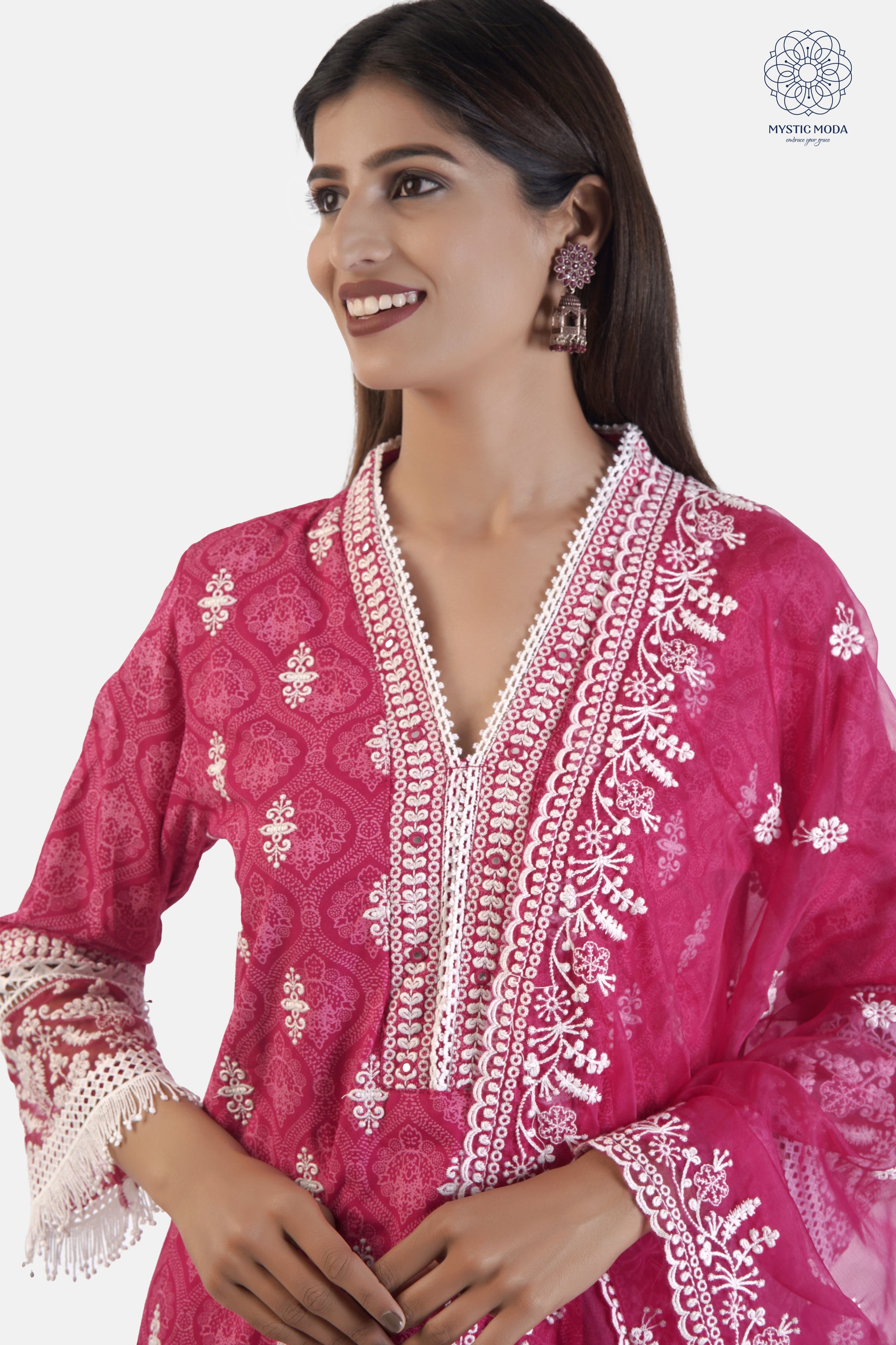 Pink Heavy Rayon Thread Work Embroidered Salwar Suit Set