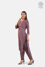 Maroon Printed Cotton Suit Set