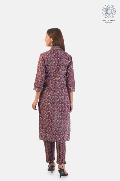 Maroon Printed Cotton Suit Set