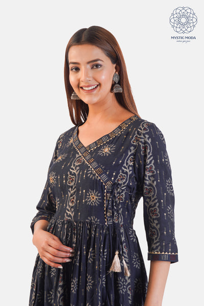 Blue Muslin Embroidered Sharara with Dupatta Set 