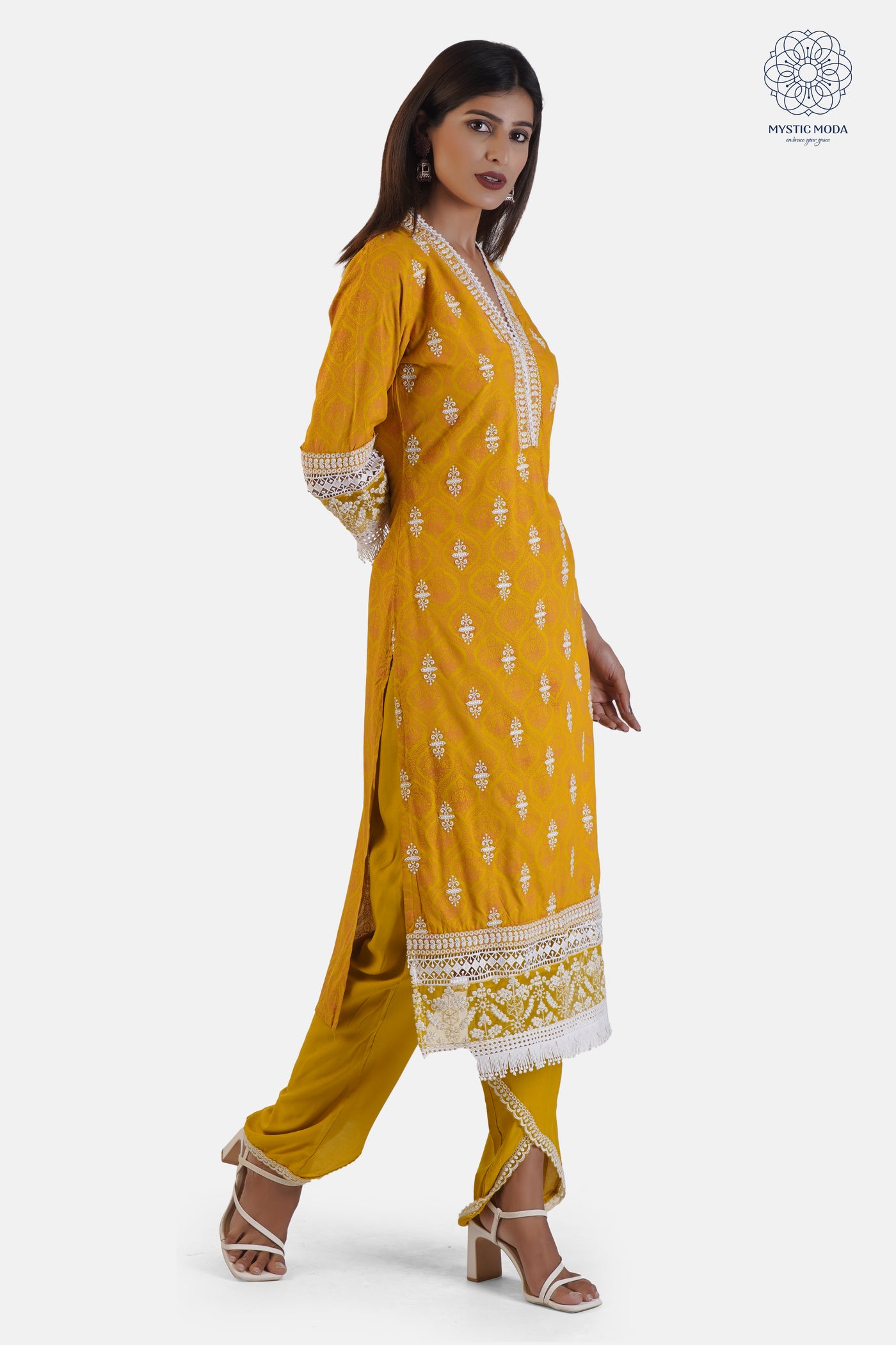 Yellow Heavy Rayon Thread Work Embroidered Salwar Suit Set 