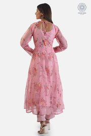 Pink Organza Fabric Gown Style Anarkali Kurti with Pant and Dupatta