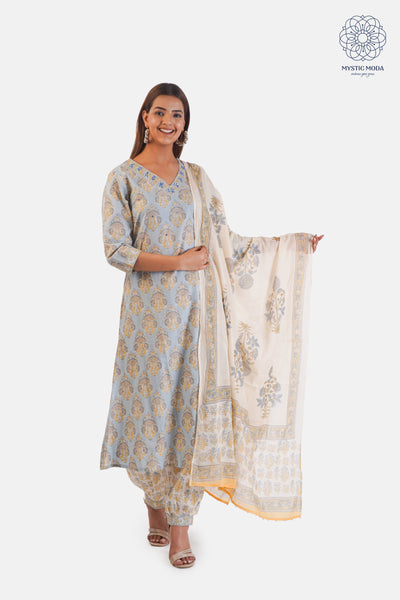 Women's Floral Print Kurta with Pants & Dupatta