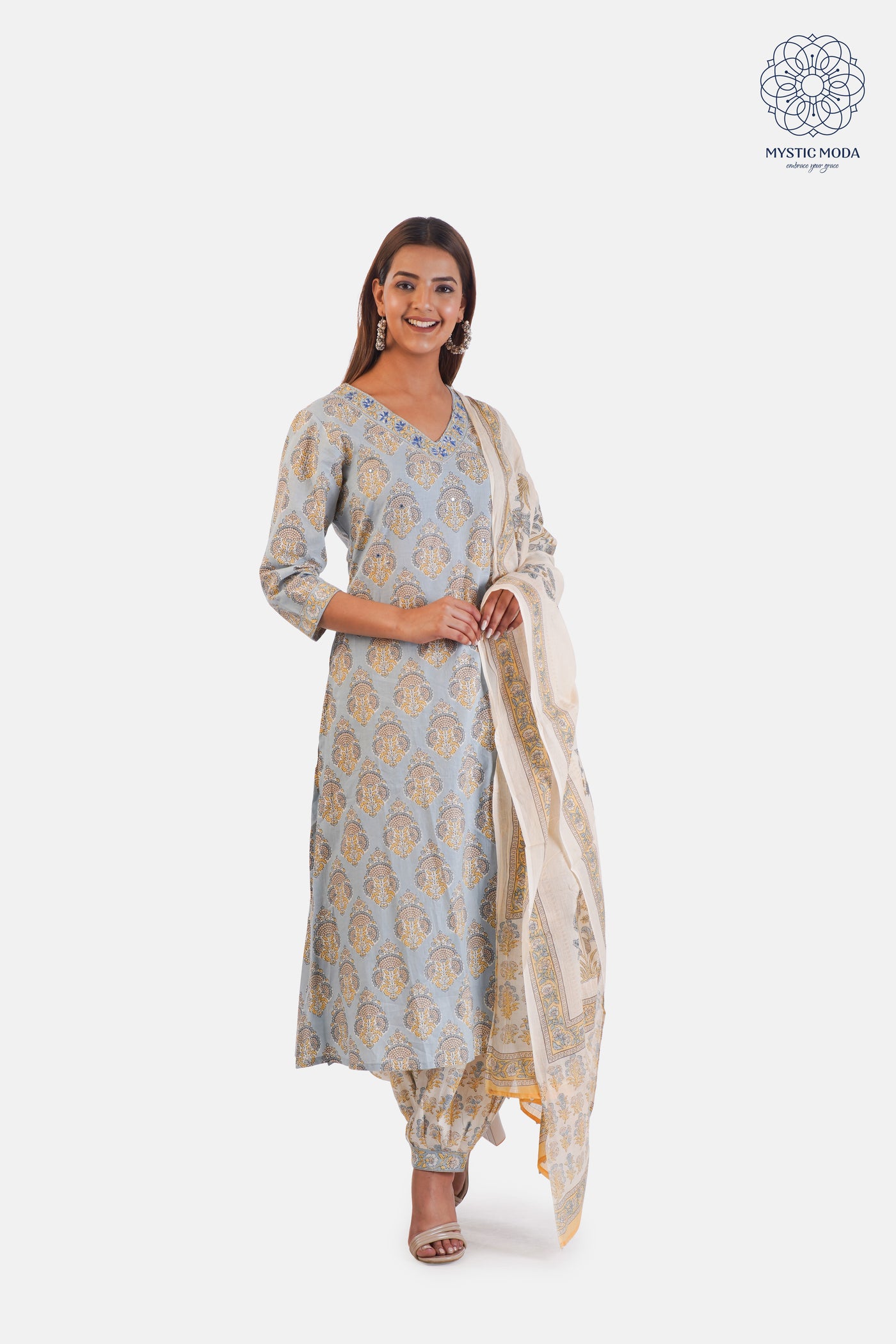 Women's Floral Print Kurta with Pants & Dupatta