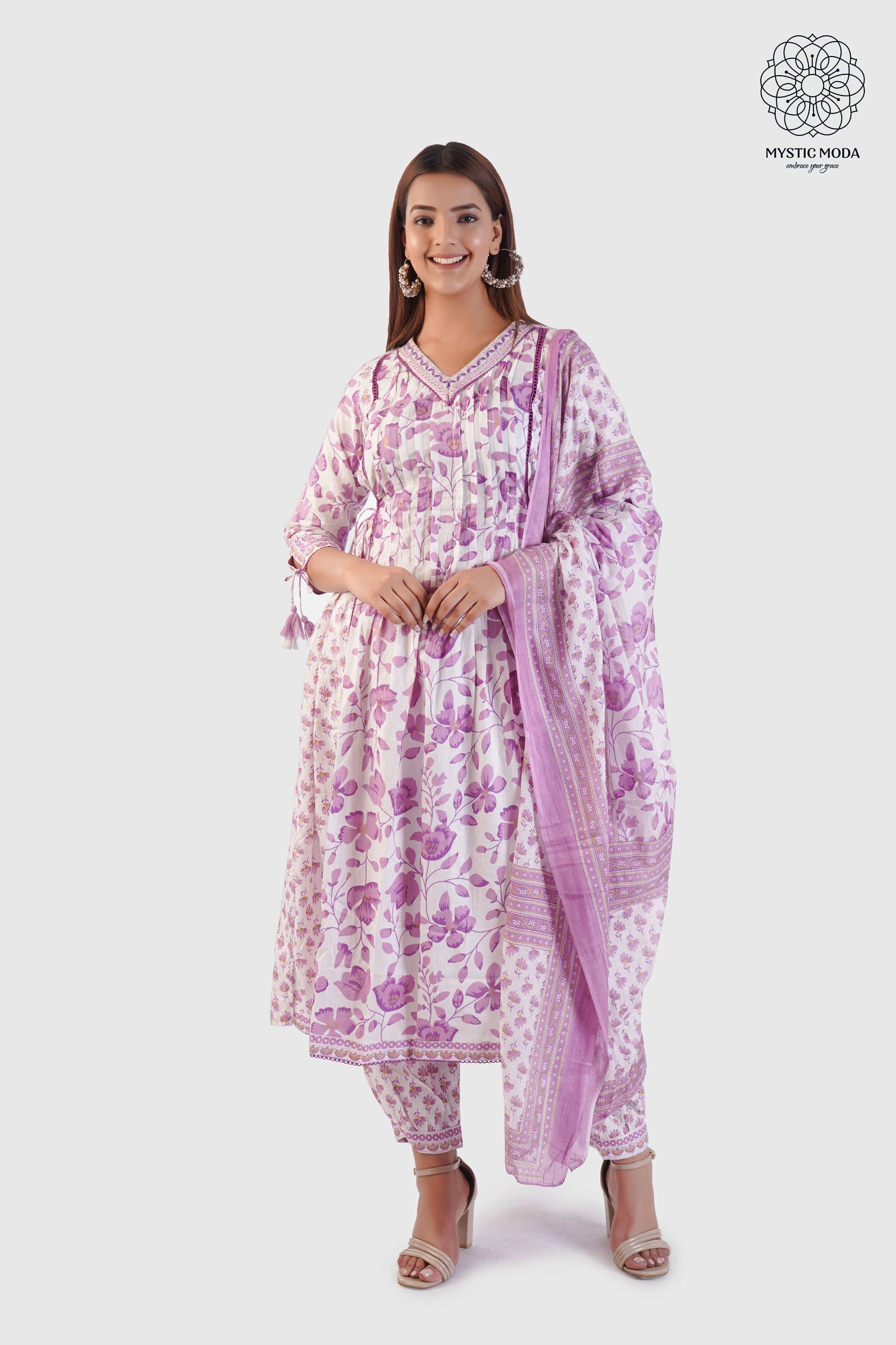 Pure Cotton Floral Print Kurta Pant Dupatta Set