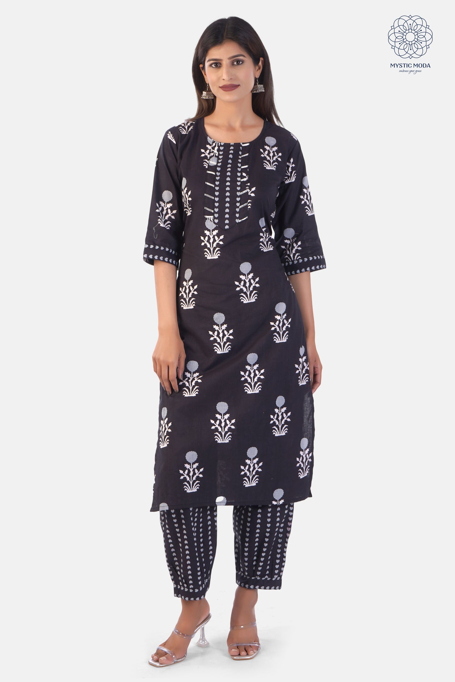 Black Cotton Printed Anarkali Kurta Set