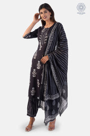 Black Cotton Printed Anarkali Kurta Set