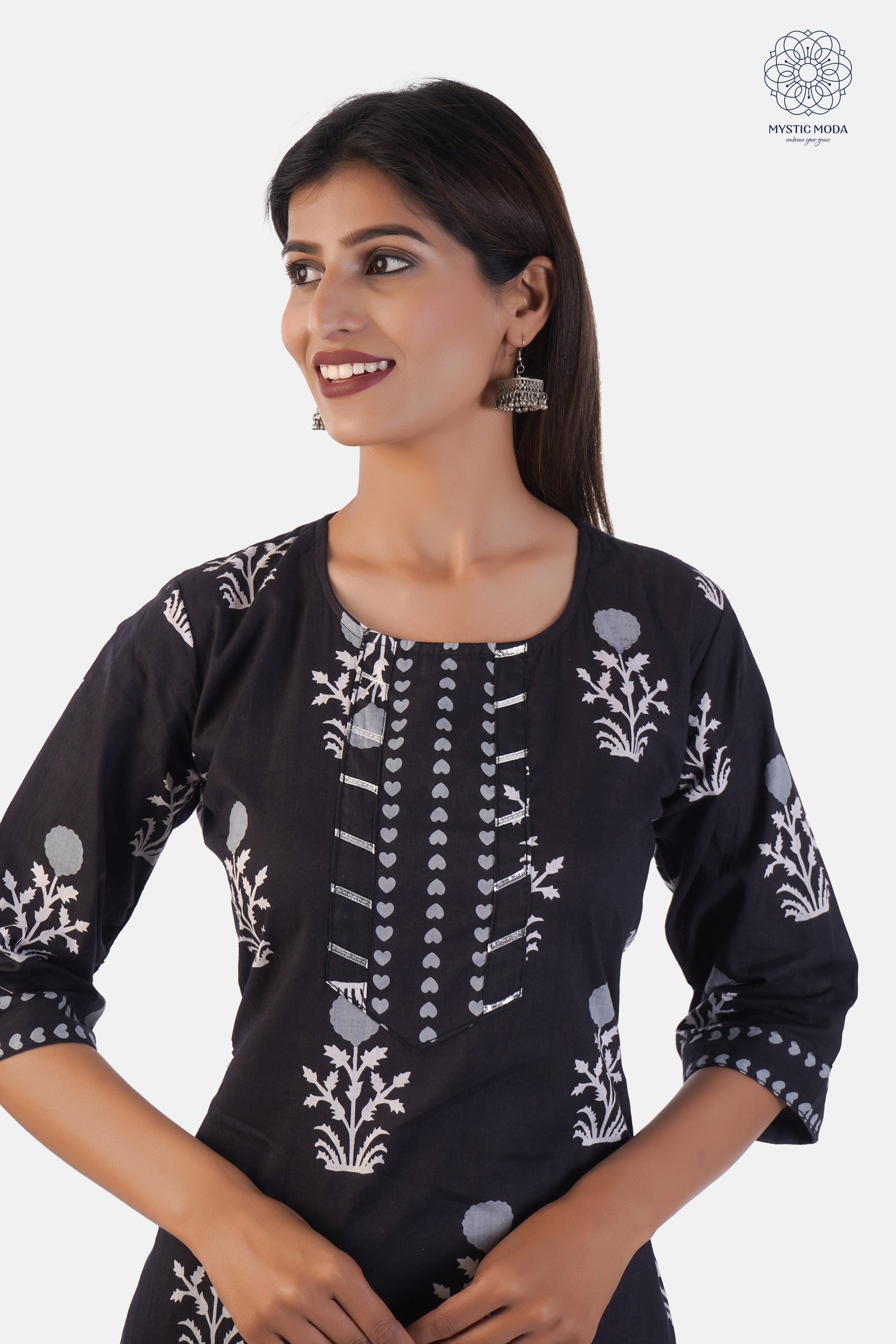 Black Cotton Printed Anarkali Kurta Set