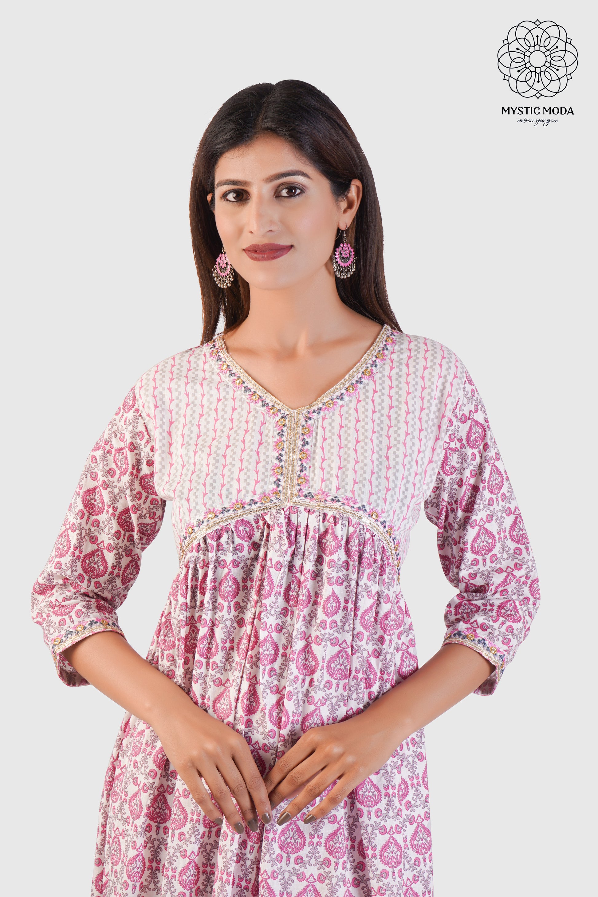 Pink White Alia Embroidered Cotton Suit Set