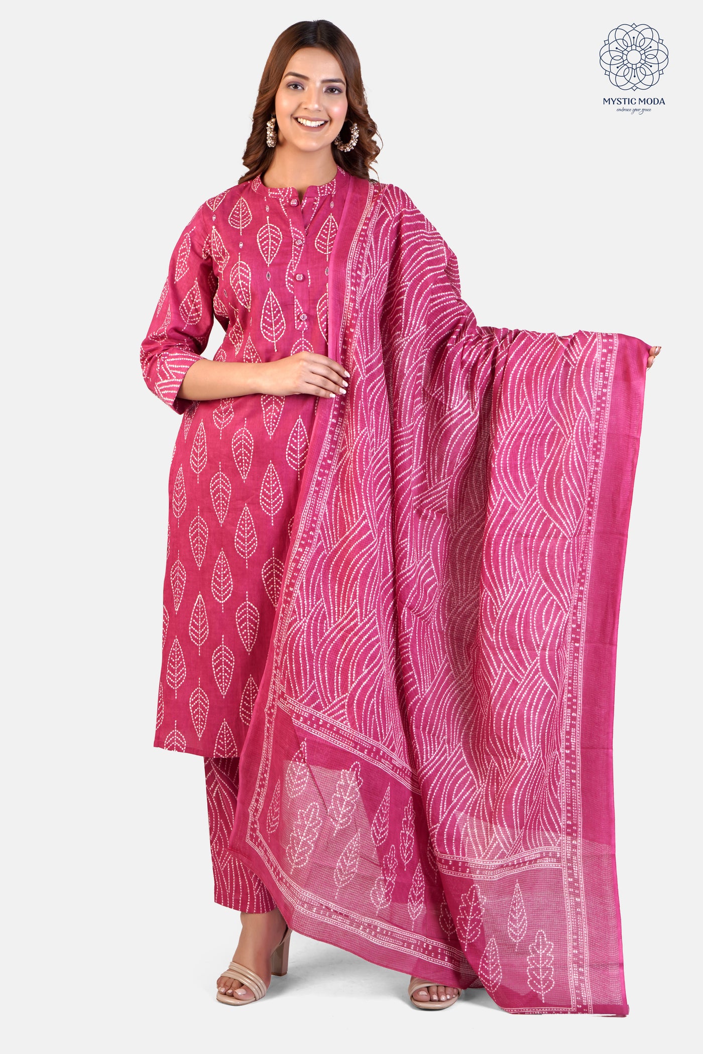 Women's Silk Blend Printed Straight Kurta Pant With Dupatta - Red