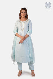 Cotton Blend Kurta Pant Dupatta Set with Lurex Detailing