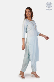 Cotton Blend Kurta Pant Dupatta Set with Lurex Detailing