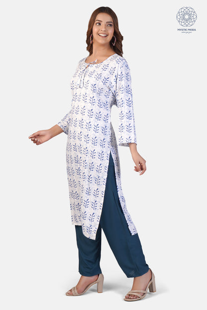 Cream Cotton Schiffle Chikankari Suit with Digital Printed Mulmul Dupatta