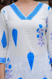 Blue Cotton Floral Boota Printed Kurta Set with Mulmul Dupatta