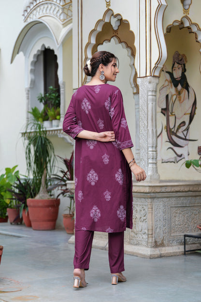 Maroon Cotton Straight Kurta Set with Designer Yoke and Adda Work