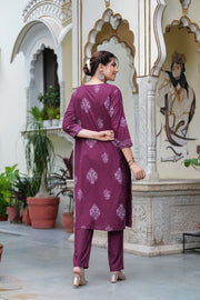 Maroon Cotton Straight Kurta Set with Designer Yoke and Adda Work