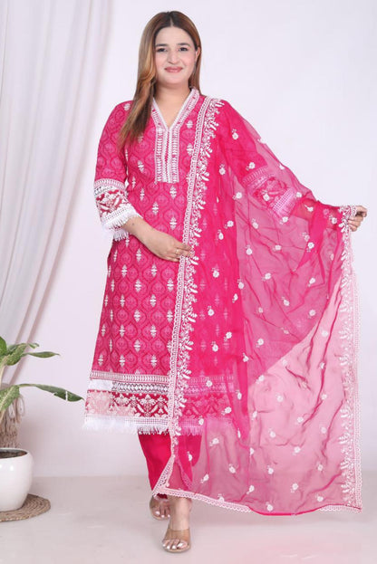 Pink Heavy Rayon Thread Work Embroidered Salwar Suit Set - Women's Ethnic Wear