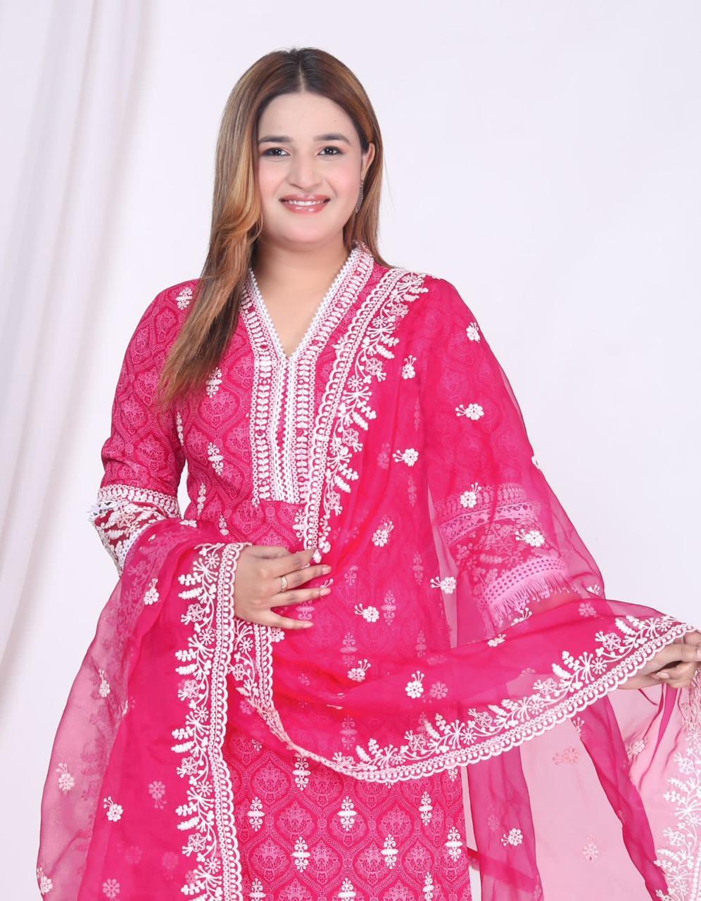 Pink Heavy Rayon Thread Work Embroidered Salwar Suit Set - Women's Ethnic Wear